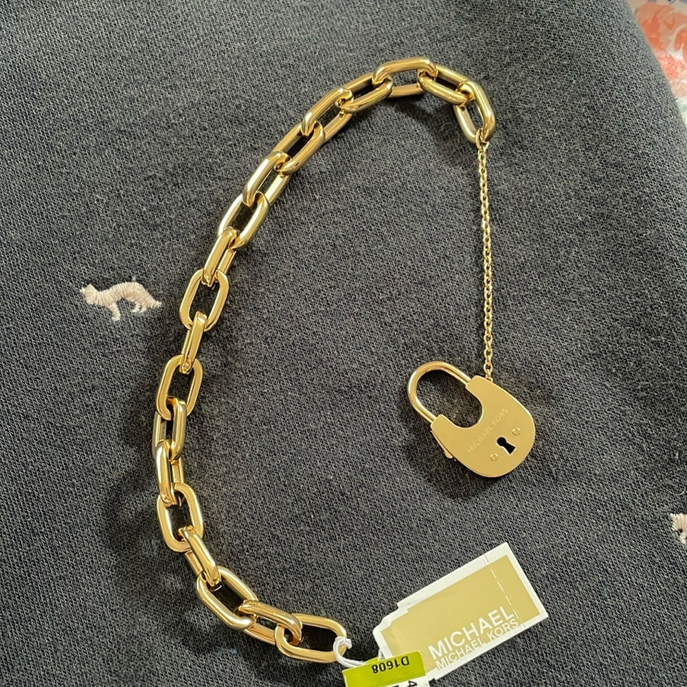 Michael Kors Gold Chain Bracelet with Lock Charm
